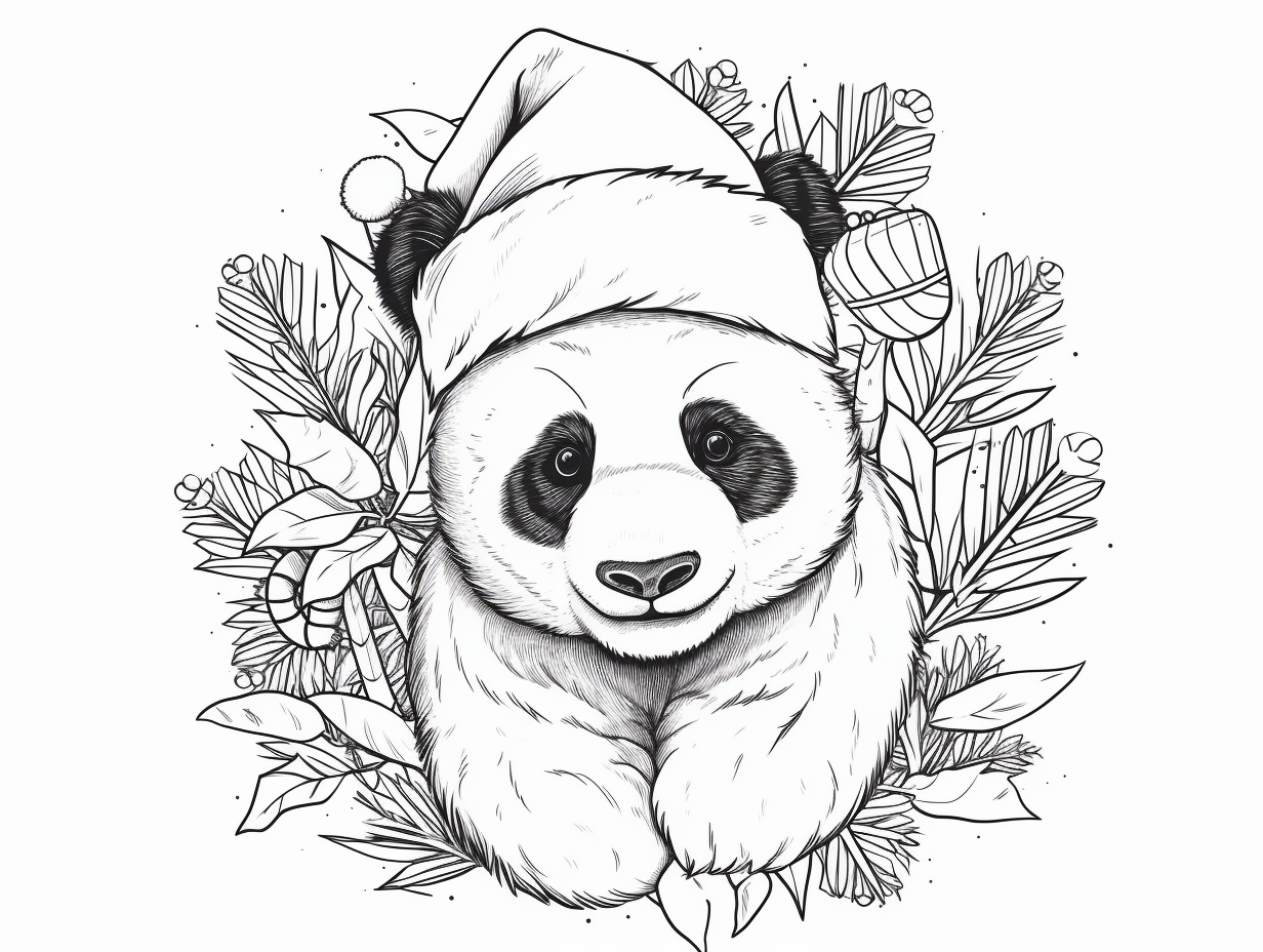 illustration of Festive Christmas panda coloring
