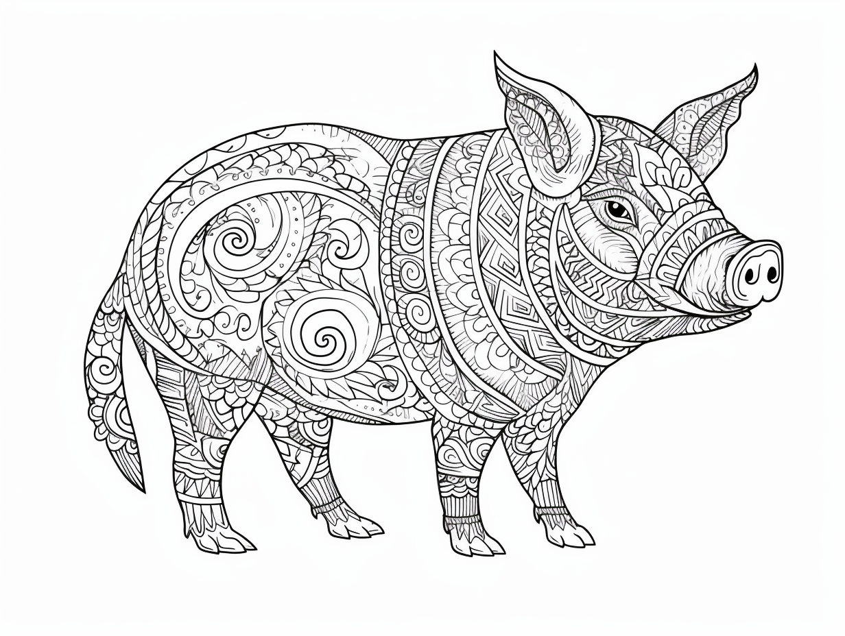 illustration of Festive Christmas pig coloring