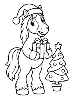 Free printable Festive Clydesdale With Christmas Gift coloring page