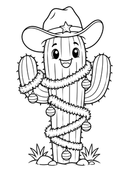 Free printable Festive Cowboy Cactus With Garland coloring page