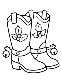 Free printable Festive Cowboy Christmas Boots coloring page