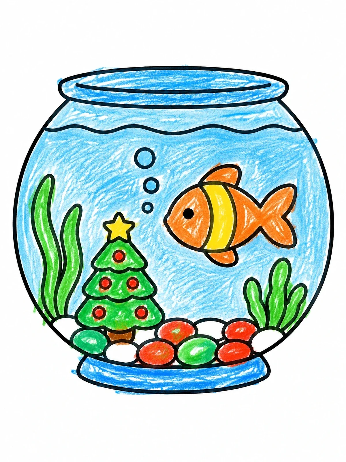 Colored example of the Festive Fish Tank With Tree coloring page