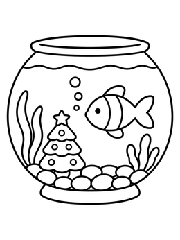 Free printable Festive Fish Tank With Tree coloring page