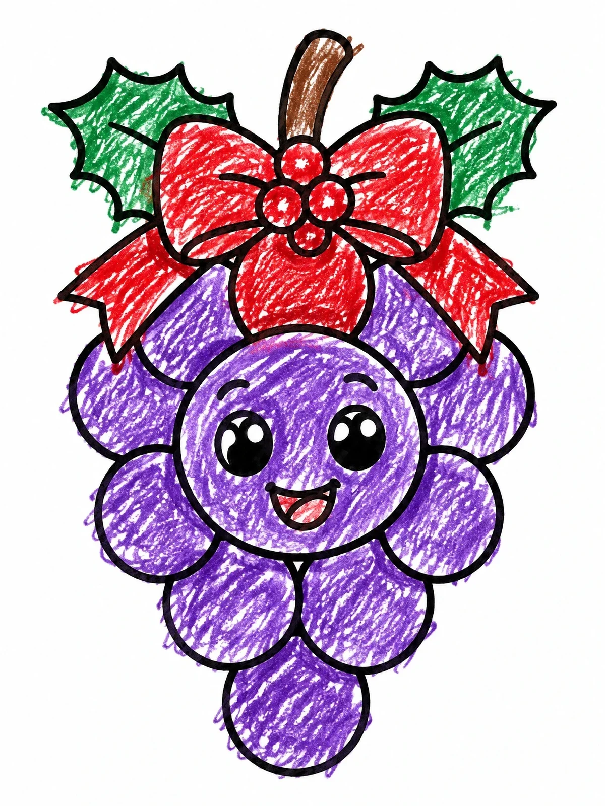 Colored example of the Festive Grapes With Holiday Bow coloring page