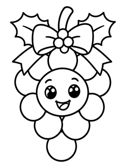 A smiling bunch of fruit on this cute grapes coloring page with a festive bow.
