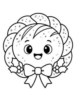 Free printable Festive Bread Wreath With Cute Face coloring page
