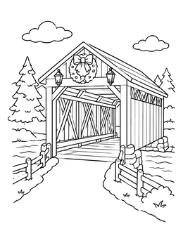 Free printable Festive Covered Bridge In Nature coloring page