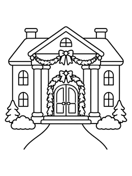 Free printable Festive Mansion With Holiday Garlands coloring page