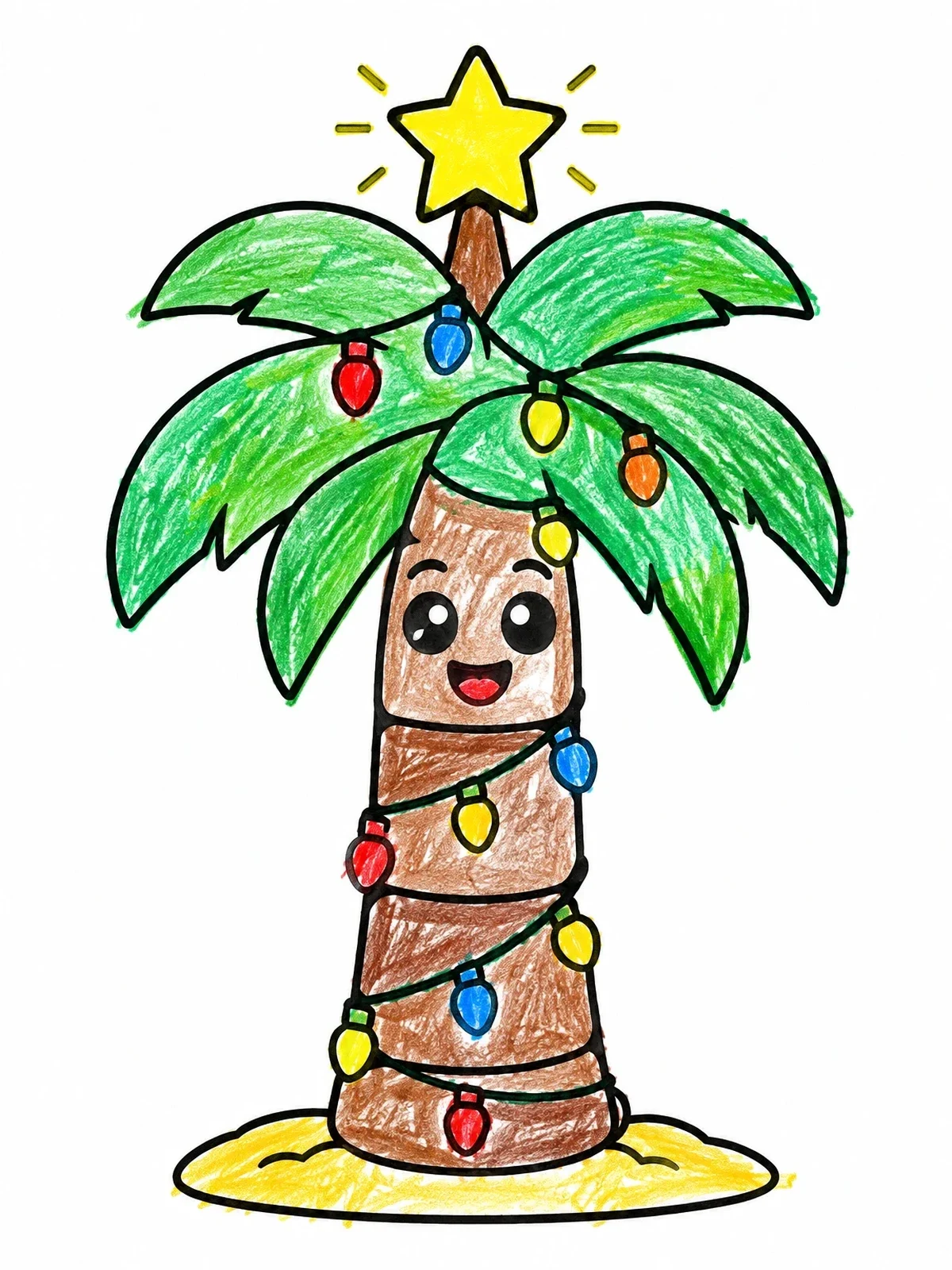 Colored example of the Festive Palm Tree With Star coloring page