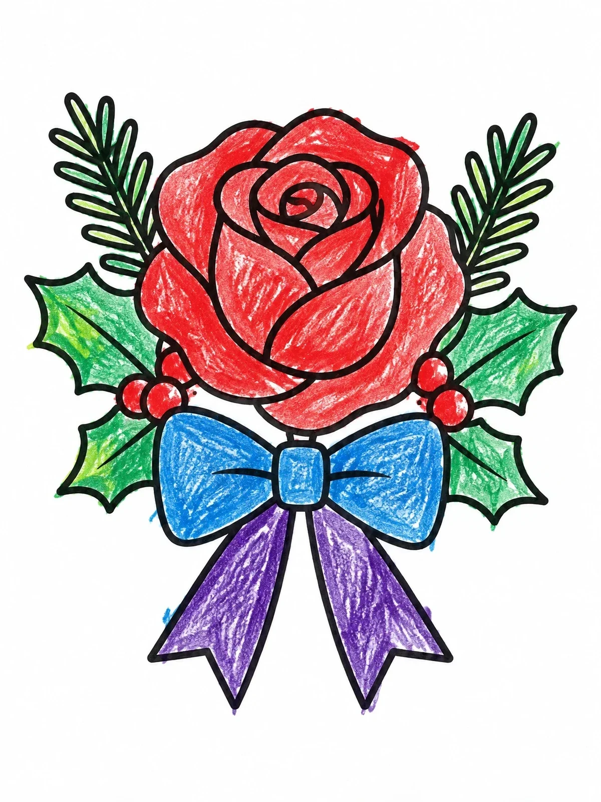 Colored example of the Festive Rose Tattoo With Bow coloring page