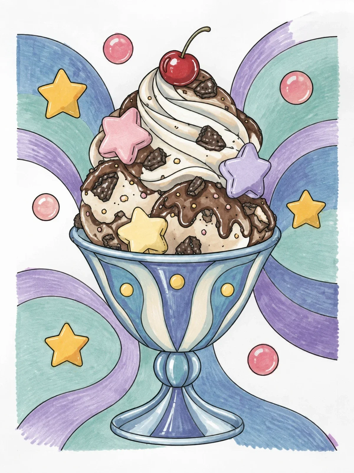 Colored example of the Festive Sundae With Star Toppings coloring page