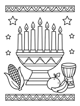 Free printable Festive Kinara With Kwanzaa Symbols coloring page