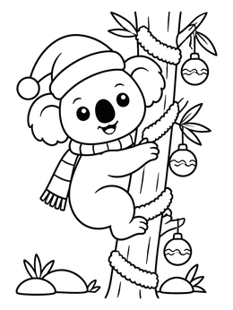 Free printable Festive Koala On Christmas Tree coloring page