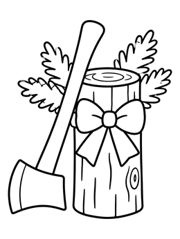Free printable Festive Log And Woodchopping Axe coloring page