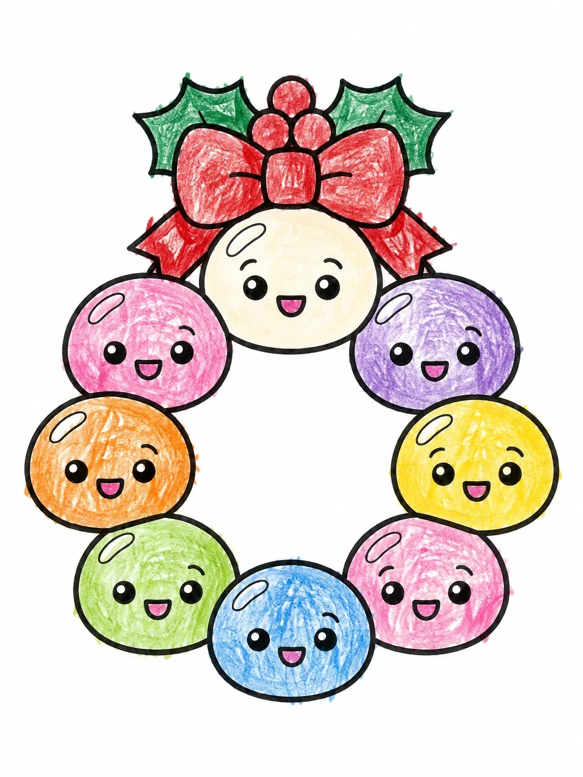 Colored example of the Festive Mochi Sweet Wreath coloring page