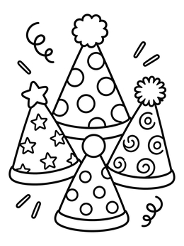 Free printable Festive Patterned Party Hats coloring page