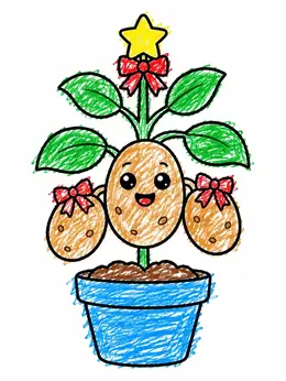 Festive Potato Plant In Pot – Potato Plants Coloring Page