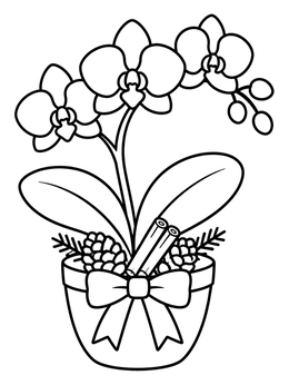 Free printable Festive Potted Orchid Flower coloring page