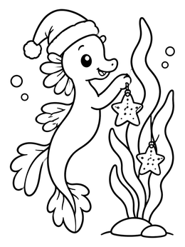 Free printable Festive Sea Dragon Decorating Kelp coloring page