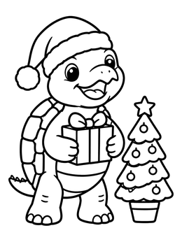 Free printable Festive Snapping Turtle With Christmas Present coloring page