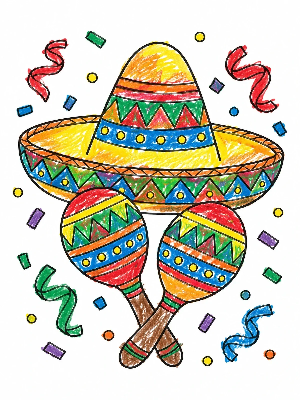 Colored example of the Festive Sombrero And Patterned Maracas coloring page