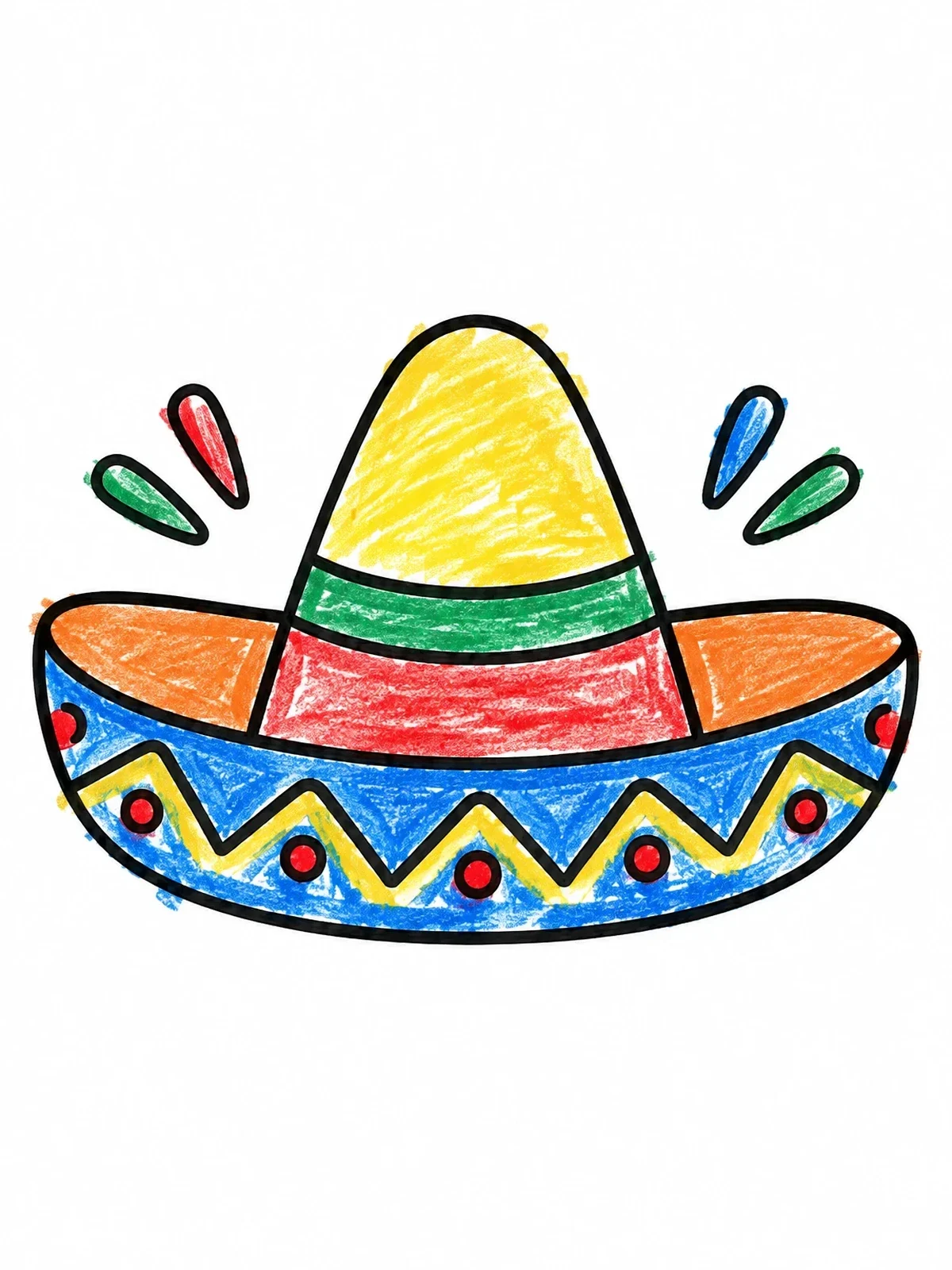 Colored example of the Festive Sombrero Hat coloring page