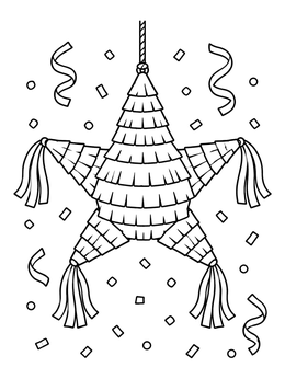 Free printable Festive Star Piñata With Streamers coloring page