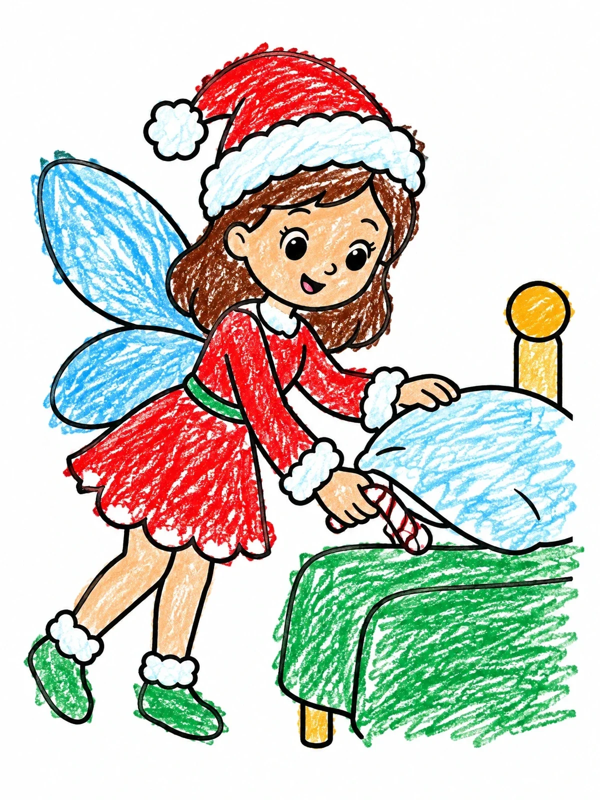 Colored example of the Festive Tooth Fairy With Candy Cane coloring page