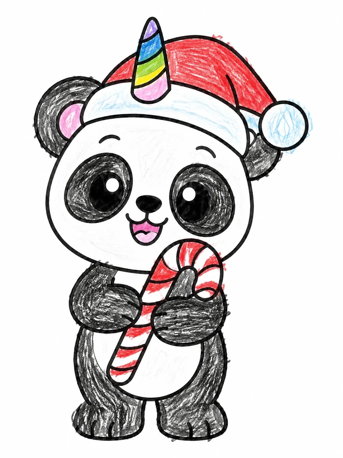 Colored example of the Festive Panda With Unicorn Horn coloring page