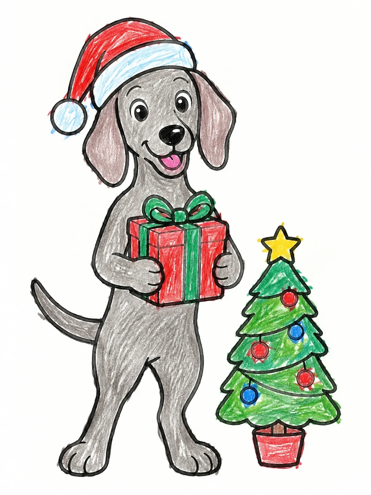 Colored example of the Festive Weimaraner With Christmas Gift coloring page