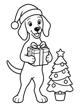 Free printable Festive Weimaraner With Christmas Gift coloring page