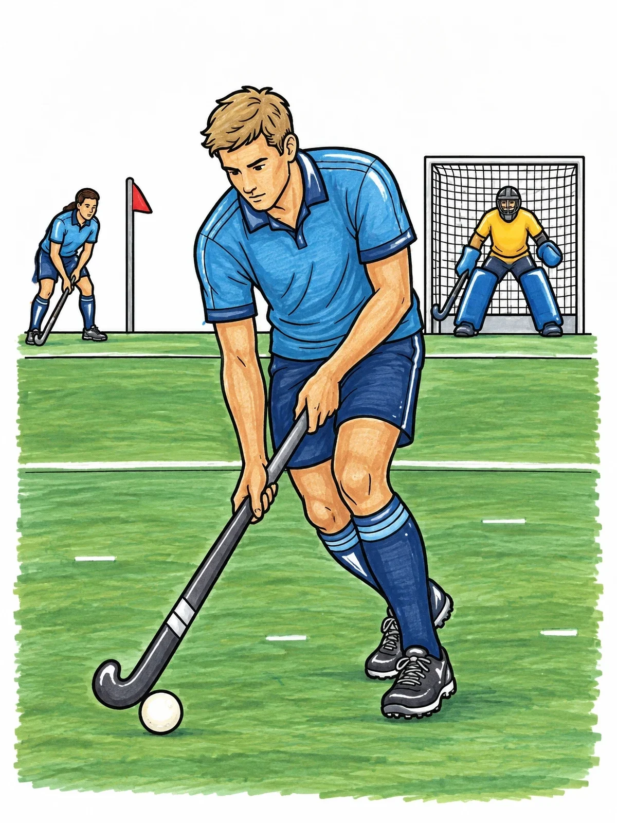 Colored example of the Field Hockey Player Dribbling Ball coloring page