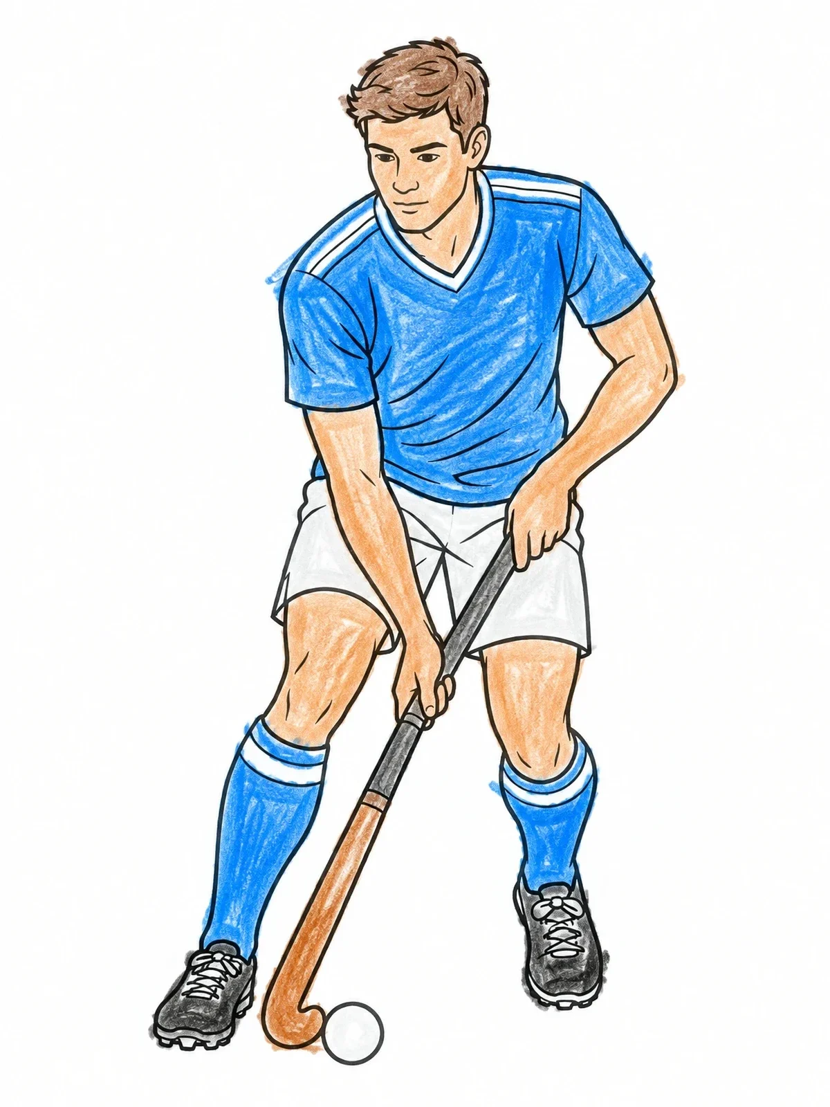 Colored example of the Field Hockey Player Dribbling Ball coloring page