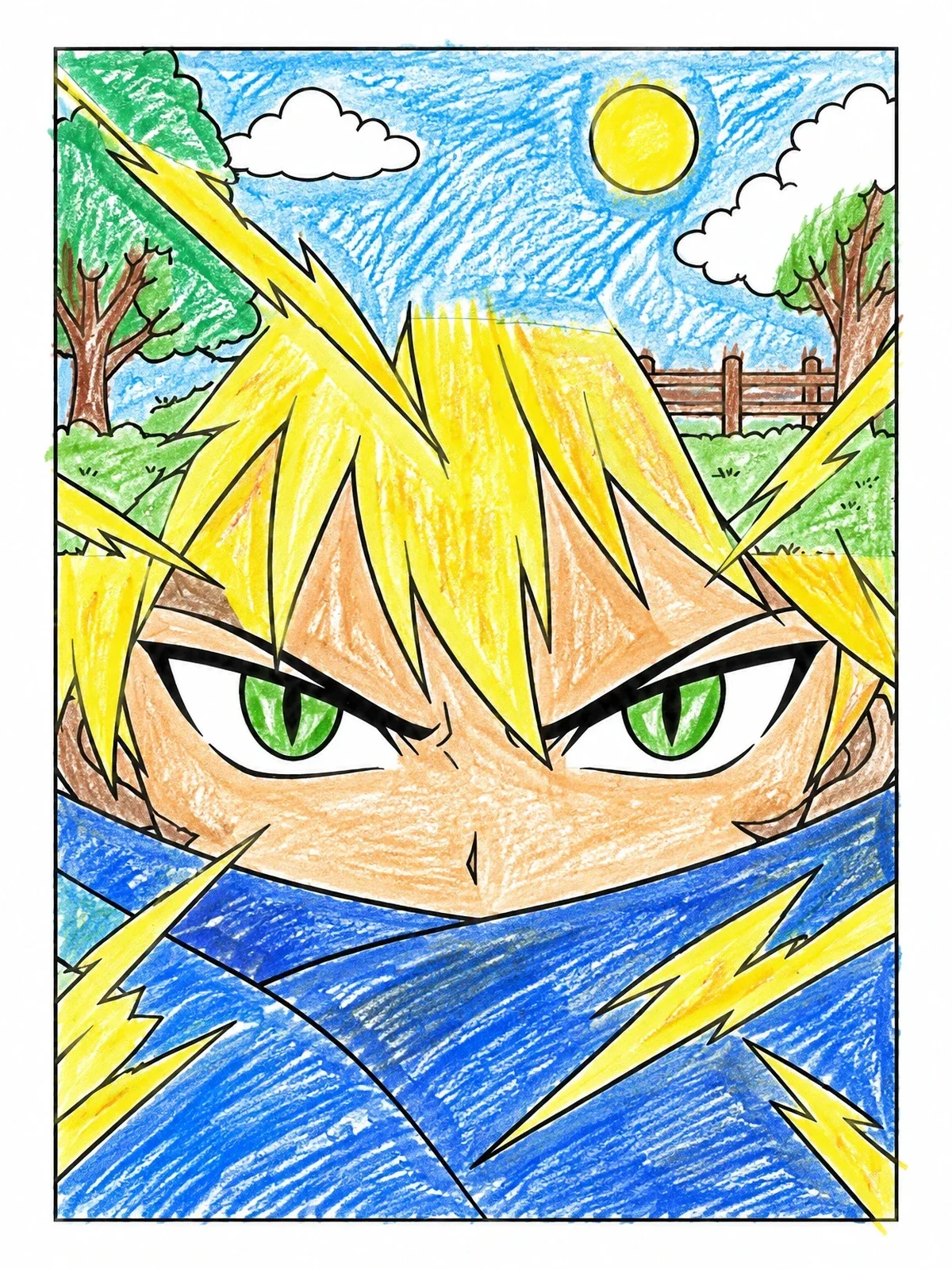 Colored example of the Fierce Anime Hero Eyes coloring page