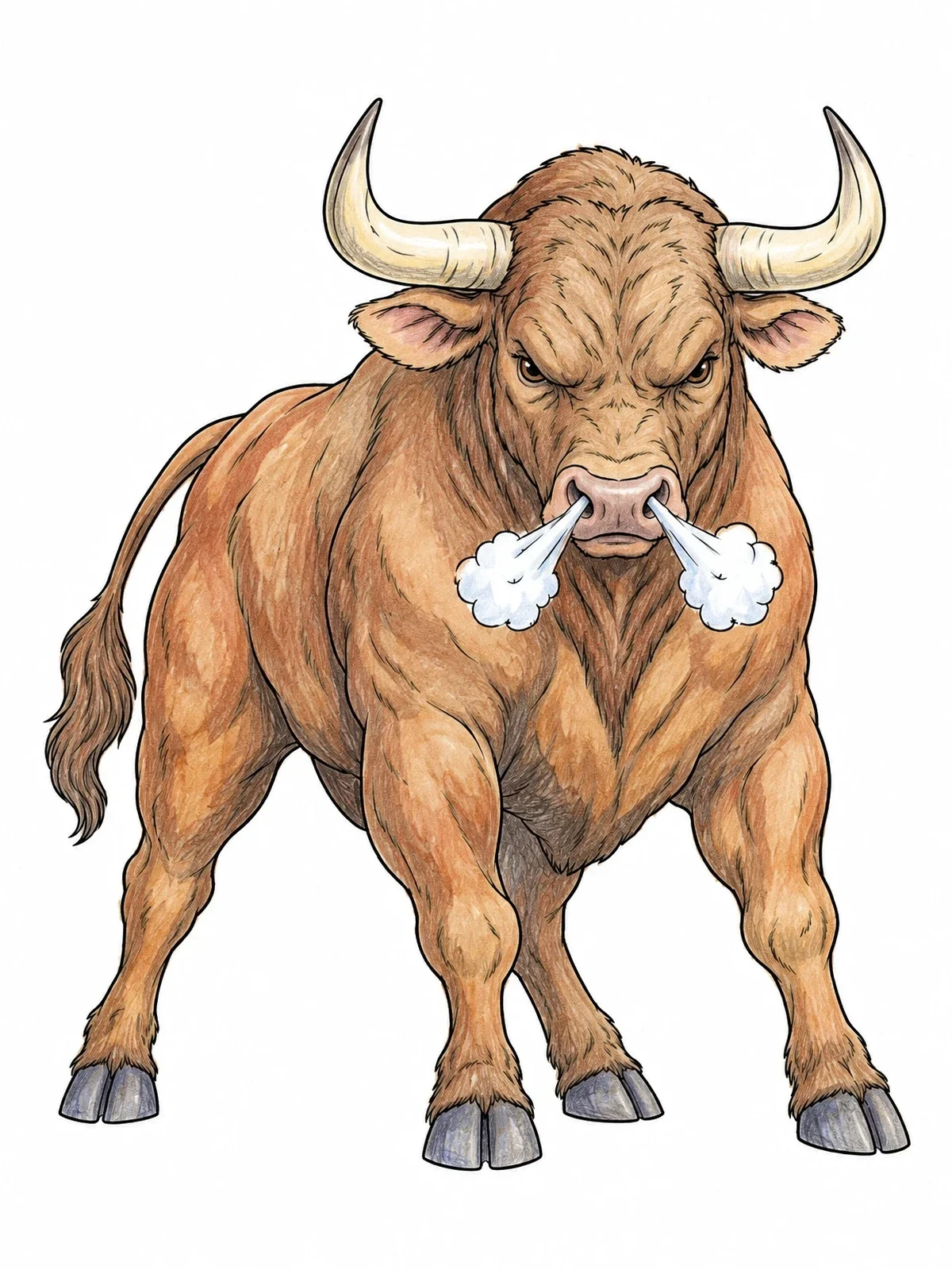 Colored example of the Fierce Bull Snorting Steam coloring page