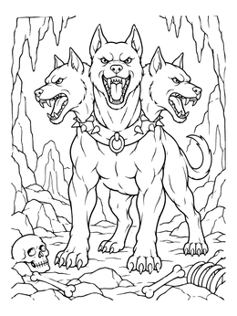 Free printable Fierce Cerberus Guarding The Underworld coloring page