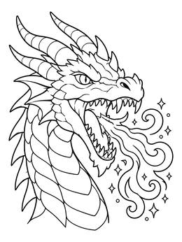 Free printable Fierce Dragon Head Breathing Flame coloring page
