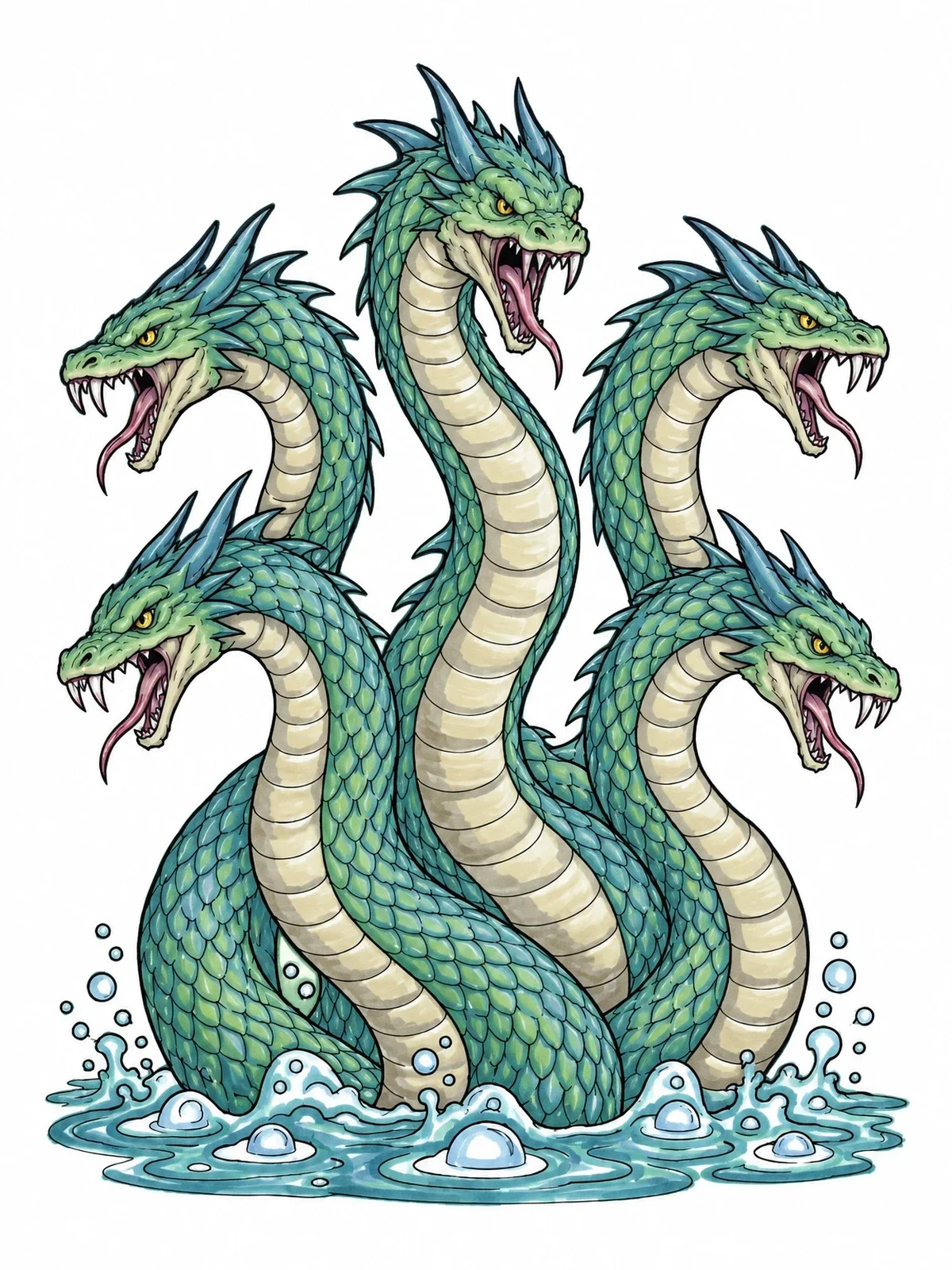Colored example of the Fierce Five Headed Hydra Monster coloring page