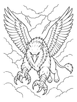 Fierce Griffin Swooping Through Storm coloring page