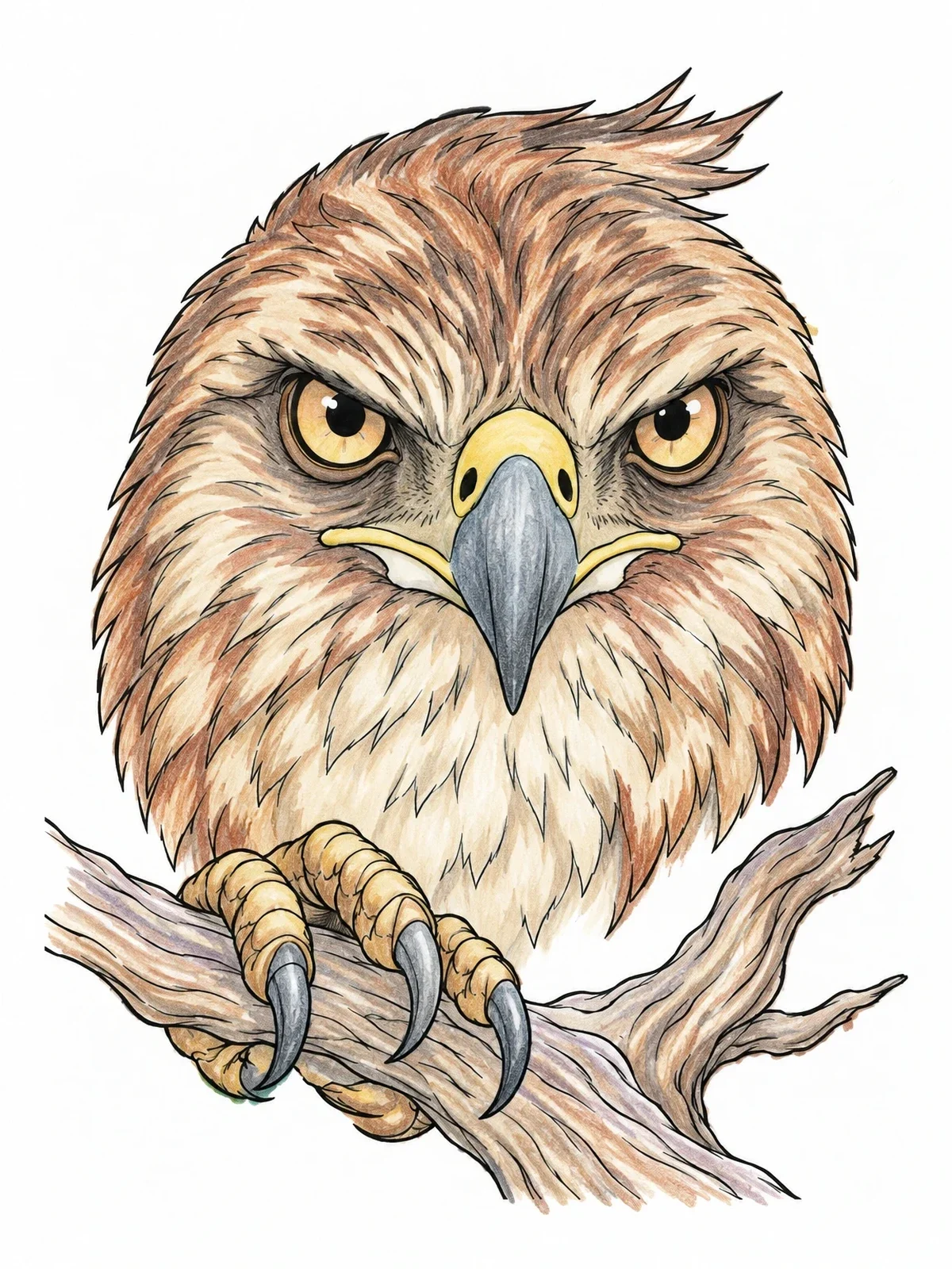 Colored example of the Fierce Hawk Head And Talons coloring page
