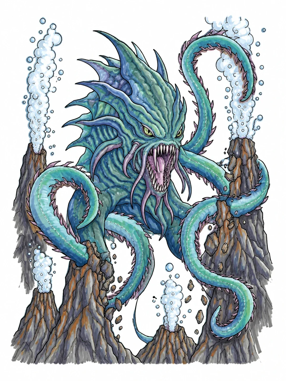 Colored example of the Fierce Sea Monster By Hydrothermal Vents coloring page