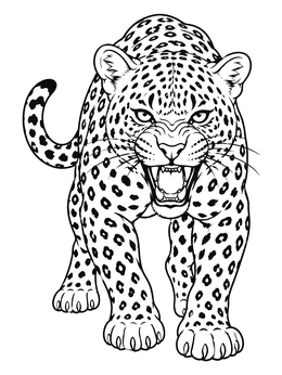Free printable Fierce Snarling Leopard Stalking Forward coloring page