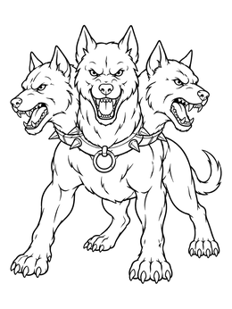Free printable Fierce Three Headed Cerberus Hound coloring page
