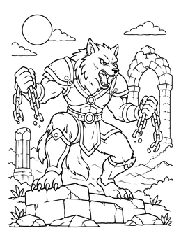 Free printable Fierce Werewolf Warrior Breaking Chains coloring page