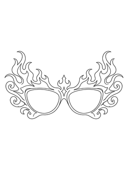 Dramatic fiery flame sunglasses coloring page with swirling contours.