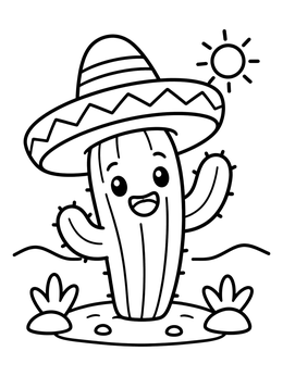 Free printable Cheerful Cactus In A Sombrero coloring page