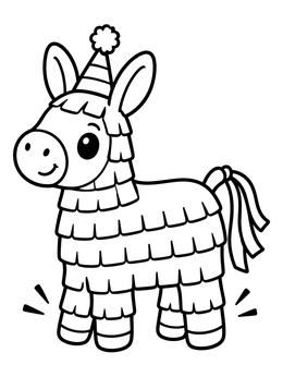 Free printable Cheerful Donkey Piñata In Party Hat coloring page