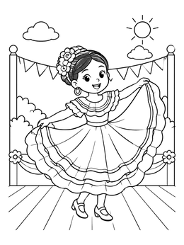 Free printable Folklorico Dancer Twirling On Stage coloring page