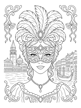 An ornate Venetian masquerade celebration on this fiesta coloring page.