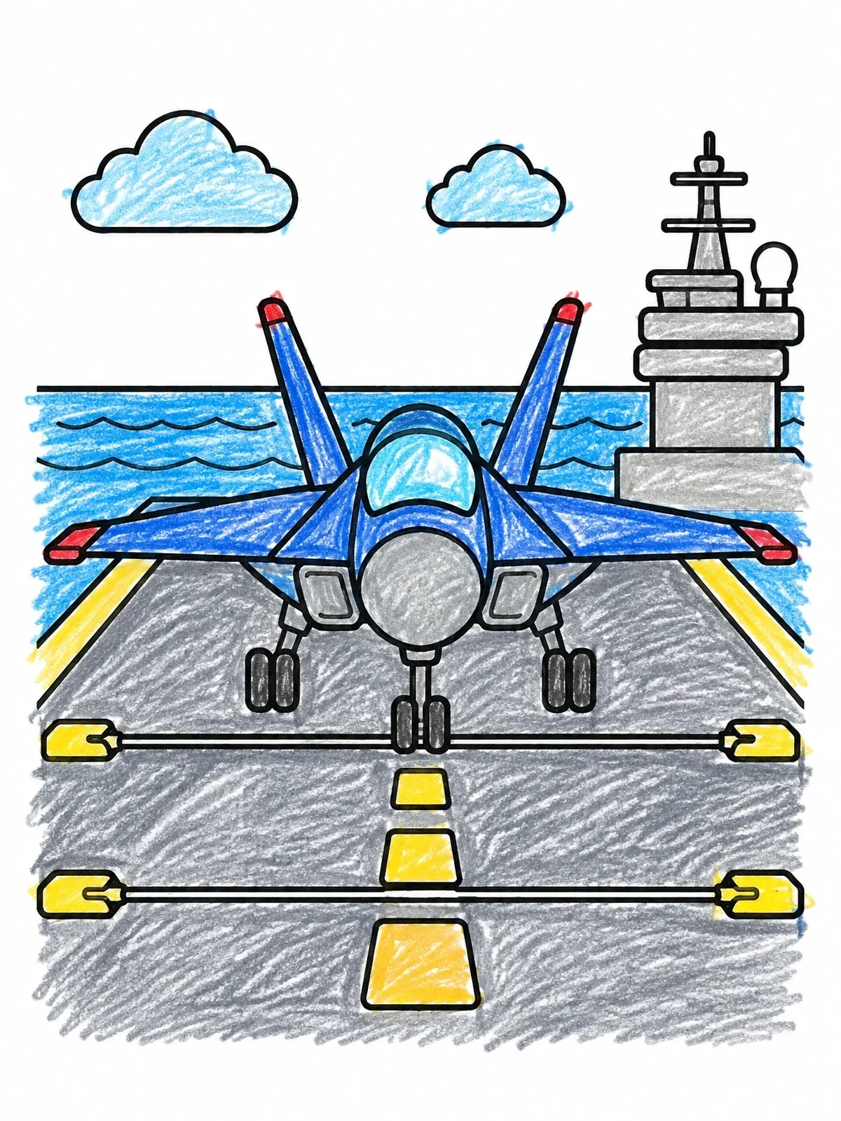 Colored example of the Fighter Jet On Aircraft Carrier coloring page
